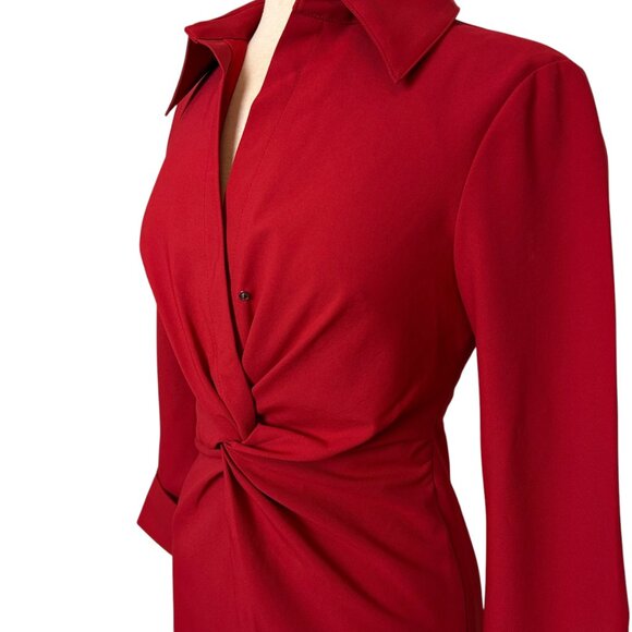 Cinq a Sept Long Sleeve McKenna Knot-Front Shirtdress Warm Cranberry Size 6 - Picture 3 of 9